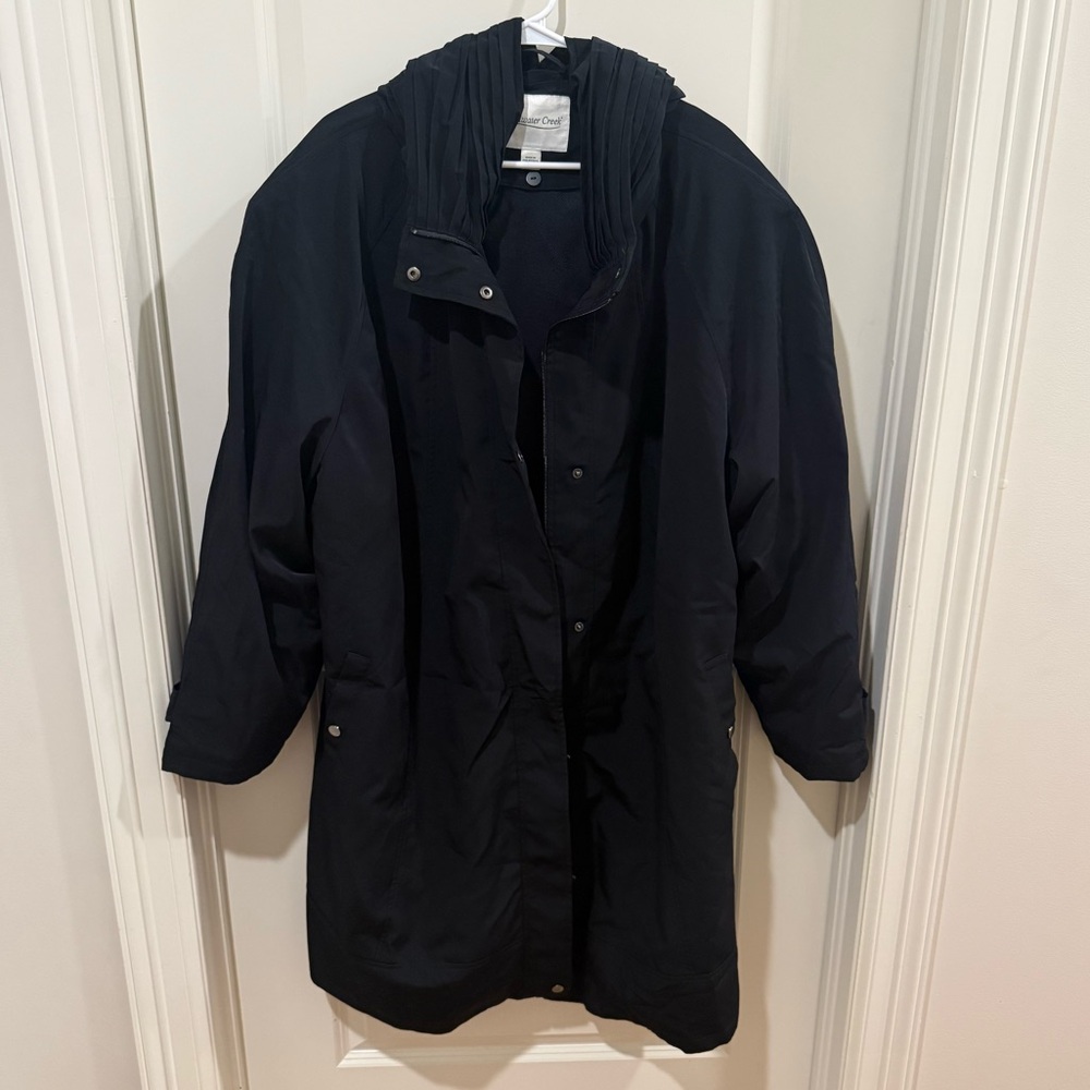Coldwater Creek Long Jacket Coat Lined Hooded Black Size 3X All Weather Trench
